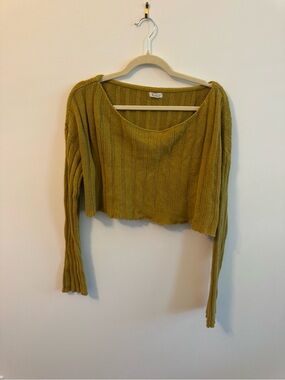 Cropped Knit Scoop Neck Mustard Yellow Sweater